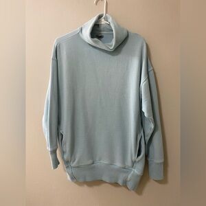Aerie oversized mock sweater XS cowl neck light blue pockets cotton terry